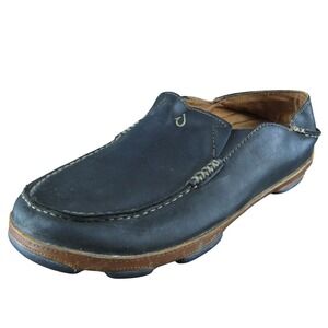 Olukai Moloa Men Slip-On Shoes Black Leather Slip On Size 10 Medium